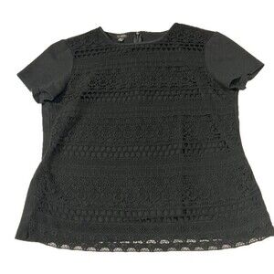 Talbots Women’s Medium Black Lace Open Weave Layered Look Short Sleeve Top